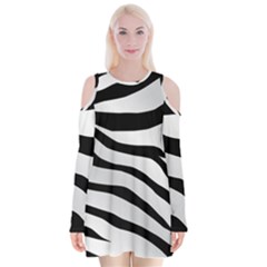 White Tiger Skin Velvet Long Sleeve Shoulder Cutout Dress by BangZart