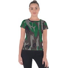 Army Green Camouflage Short Sleeve Sports Top 