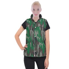 Army Green Camouflage Women s Button Up Puffer Vest by BangZart