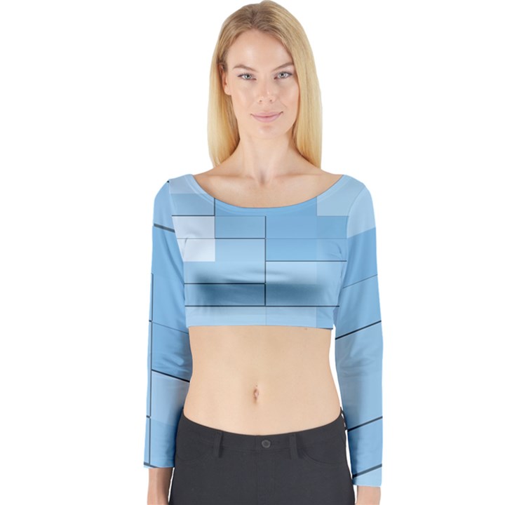 Blue Squares Iphone 5 Wallpaper Long Sleeve Crop Top