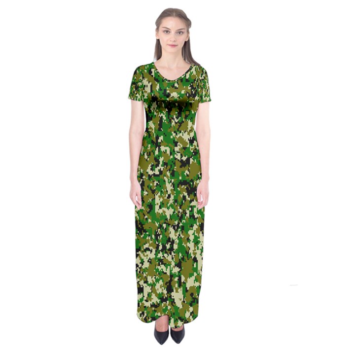 Camo Pattern Short Sleeve Maxi Dress