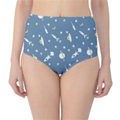 Space Rockets Pattern High-waist Bikini Bottoms by BangZart