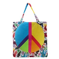 Peace Sign Animals Pattern Grocery Tote Bag by BangZart