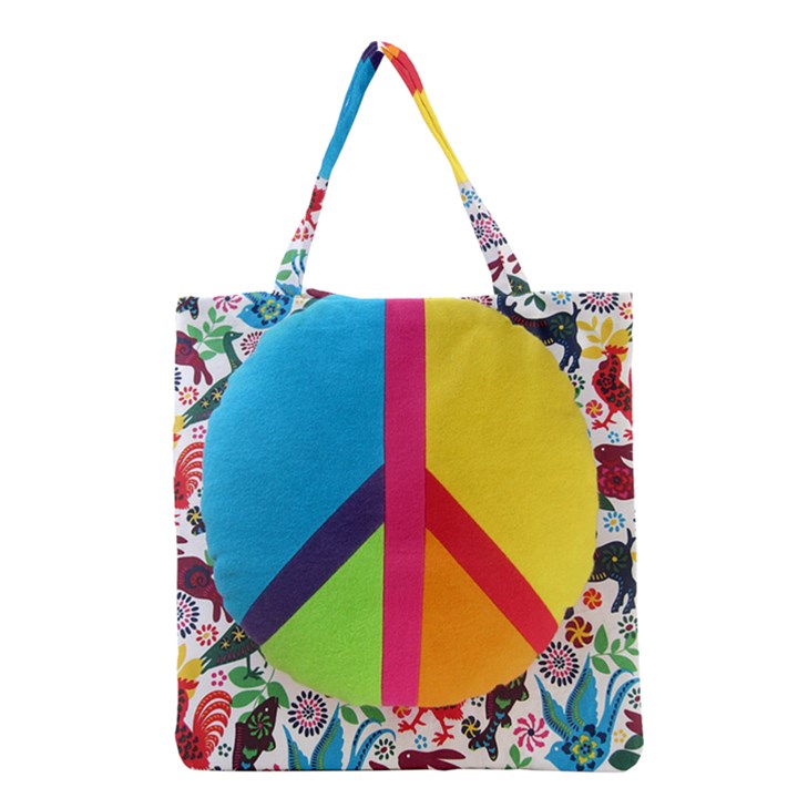 Peace Sign Animals Pattern Grocery Tote Bag