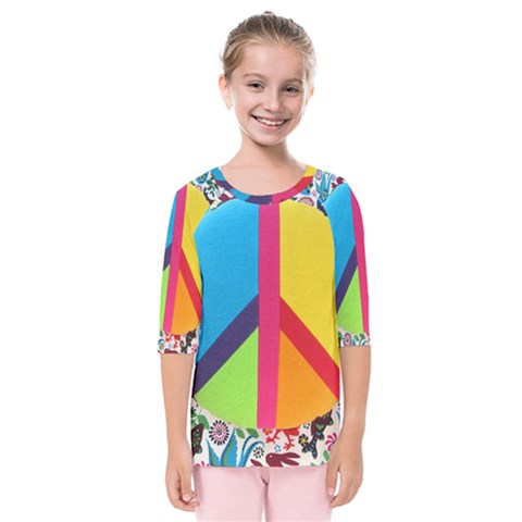 Peace Sign Animals Pattern Kids  Quarter Sleeve Raglan Tee by BangZart