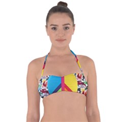 Peace Sign Animals Pattern Halter Bandeau Bikini Top