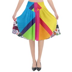 Peace Sign Animals Pattern Flared Midi Skirt