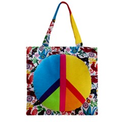 Peace Sign Animals Pattern Zipper Grocery Tote Bag by BangZart