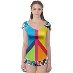 Peace Sign Animals Pattern Boyleg Leotard  by BangZart