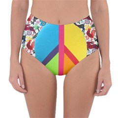 Peace Sign Animals Pattern Reversible High-waist Bikini Bottoms