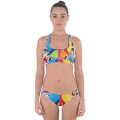 Peace Sign Animals Pattern Cross Back Hipster Bikini Set