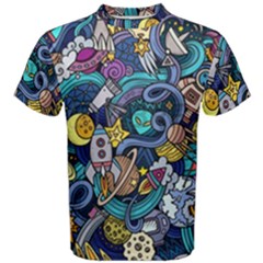 Cartoon Hand Drawn Doodles On The Subject Of Space Style Theme Seamless Pattern Vector Background Men s Cotton Tee by BangZart