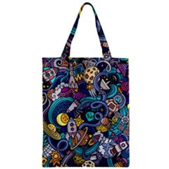 Cartoon Hand Drawn Doodles On The Subject Of Space Style Theme Seamless Pattern Vector Background Zipper Classic Tote Bag by BangZart