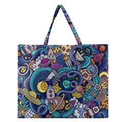 Cartoon Hand Drawn Doodles On The Subject Of Space Style Theme Seamless Pattern Vector Background Zipper Large Tote Bag by BangZart