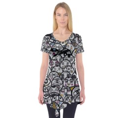 Alien Crowd Pattern Short Sleeve Tunic  by BangZart