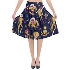 Alien Surface Pattern Flared Midi Skirt