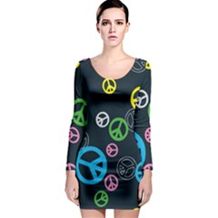 Peace & Love Pattern Long Sleeve Bodycon Dress by BangZart