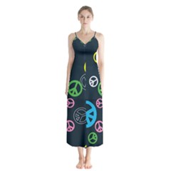 Peace & Love Pattern Button Up Chiffon Maxi Dress