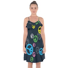 Peace & Love Pattern Ruffle Detail Chiffon Dress