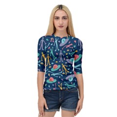 Alien Pattern Blue Quarter Sleeve Tee