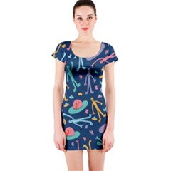 Alien Pattern Blue Short Sleeve Bodycon Dress by BangZart