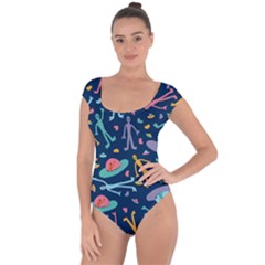 Alien Pattern Blue Short Sleeve Leotard 