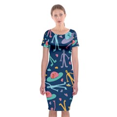 Alien Pattern Blue Classic Short Sleeve Midi Dress by BangZart