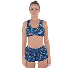 Alien Pattern Blue Racerback Boyleg Bikini Set