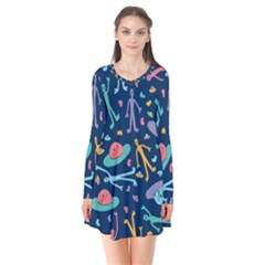 Alien Pattern Blue Flare Dress by BangZart