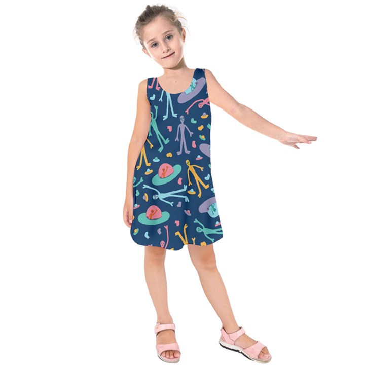 Alien Pattern Blue Kids  Sleeveless Dress