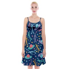 Alien Pattern Blue Spaghetti Strap Velvet Dress by BangZart