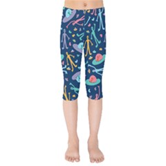 Alien Pattern Blue Kids  Capri Leggings 