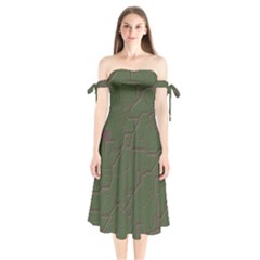 Alien Wires Texture Shoulder Tie Bardot Midi Dress