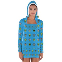 Alien Pattern Women s Long Sleeve Hooded T-shirt by BangZart