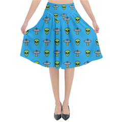 Alien Pattern Flared Midi Skirt