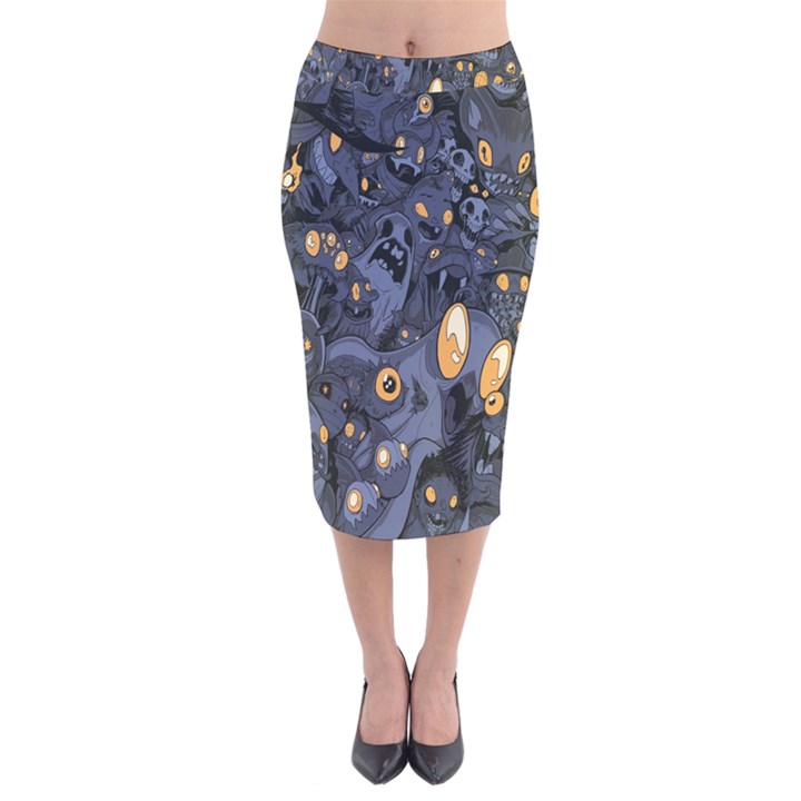 Monster Cover Pattern Velvet Midi Pencil Skirt