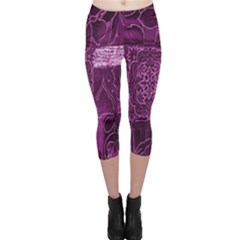 Purple Background Patchwork Flowers Capri Leggings  by BangZart