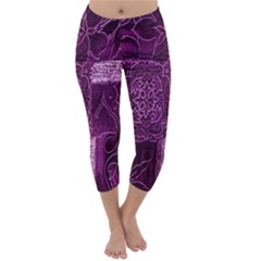 Purple Background Patchwork Flowers Capri Winter Leggings  by BangZart