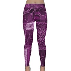 Purple Background Patchwork Flowers Classic Yoga Leggings by BangZart