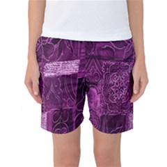 Purple Background Patchwork Flowers Women s Basketball Shorts by BangZart