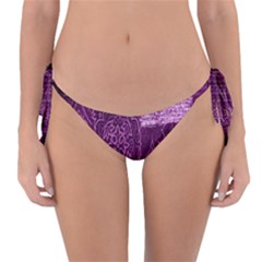 Purple Background Patchwork Flowers Reversible Bikini Bottom