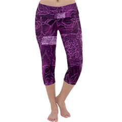 Purple Background Patchwork Flowers Capri Yoga Leggings by BangZart