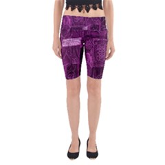 Purple Background Patchwork Flowers Yoga Cropped Leggings by BangZart