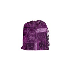 Purple Background Patchwork Flowers Drawstring Pouches (xs)  by BangZart