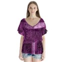 Purple Background Patchwork Flowers Flutter Sleeve Top View1