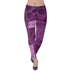 Purple Background Patchwork Flowers Velvet Leggings by BangZart