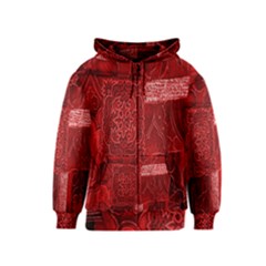 Red Background Patchwork Flowers Kids  Zipper Hoodie