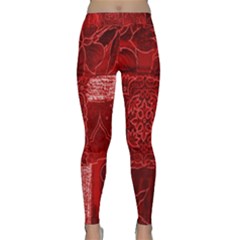 Red Background Patchwork Flowers Classic Yoga Leggings by BangZart