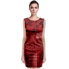 Red Background Patchwork Flowers Classic Sleeveless Midi Dress by BangZart