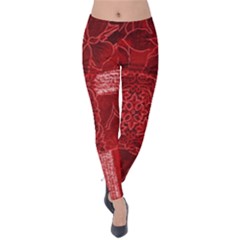 Red Background Patchwork Flowers Velvet Leggings by BangZart